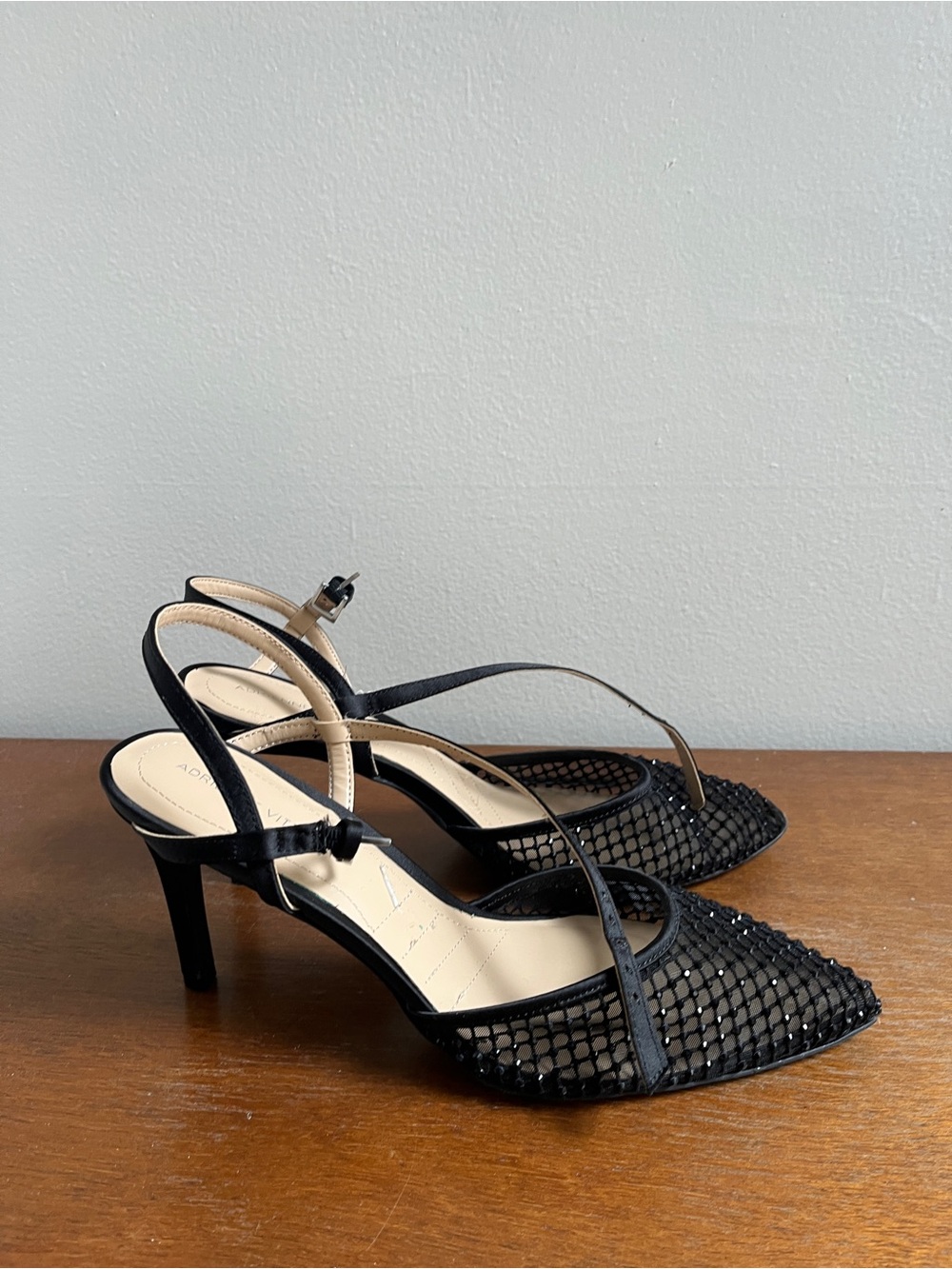 Black Mesh Pointed-Toe Slingback Heels Size 10